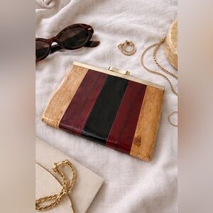 Vintage Eel Skin Clutch By Lorenzo | Striped Leather Wallet | Retro Vibe